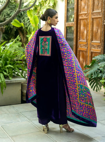 Charizma Embroidered Velvet 3piece suit - zab975